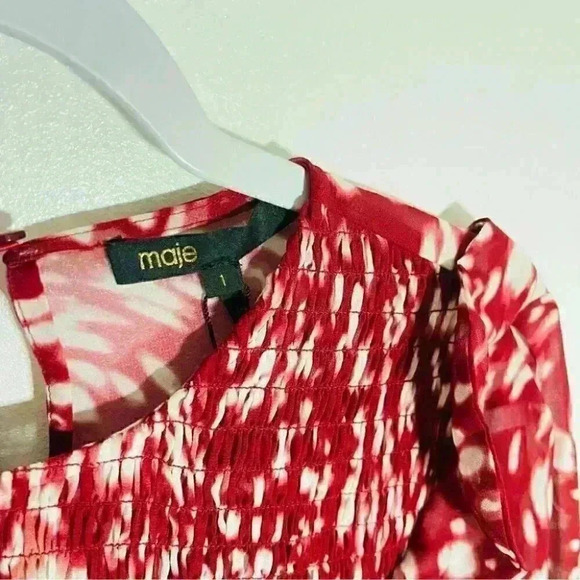 NEW Maje Lipone Swirling Dot Chiffon Ruffle Smock Blouse Preppy French Coastal - Picture 7 of 9